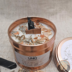 Bougie végétale naturelle et agate noire équitable ~ Rituel Blanc