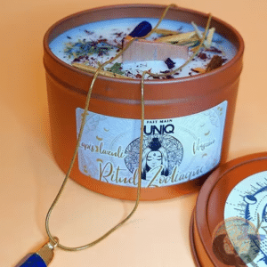 Bougie végétale naturelle et pendentif Lapis Lazuli équitable ~ Rituel Zodiaque