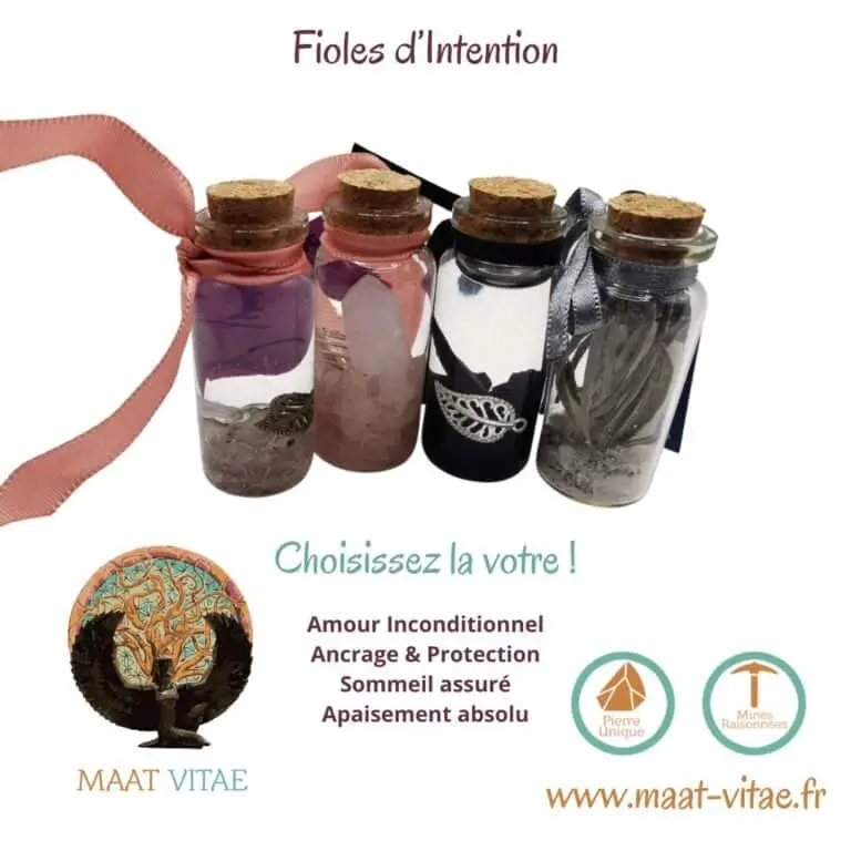 Fiole d'intention d'eau de Lune et de pierres naturelles issues de mines équitables et raisonnées